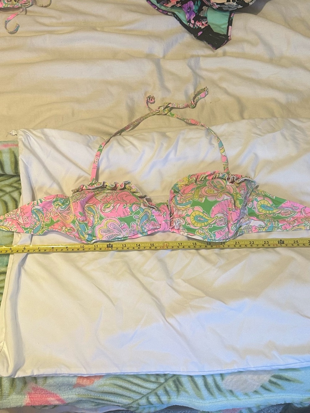 Vintage Lilly Pulitzer Bikini Top Pink Green Paisley Halter Swimwear Resortwear